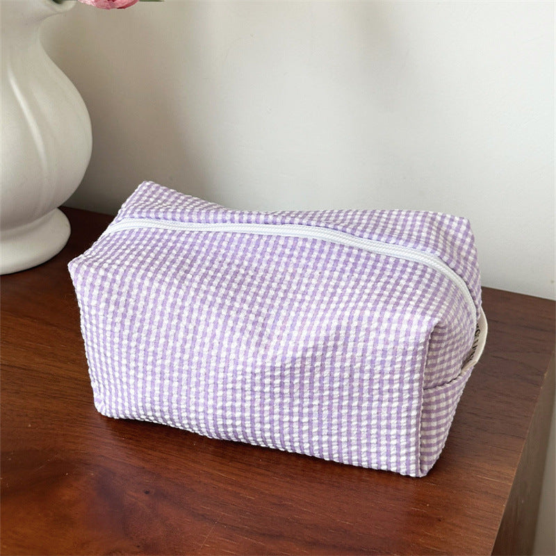 Quilted Lace Plaid Large Capacity High-grade Cute Portable Hand Octagonal Cosmetic Bags