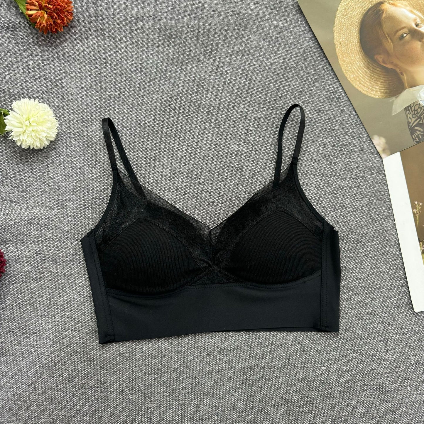 Women's Lace Beautiful Back Fixed Cup Underwear Backless One-piece Push Tanks Camis
