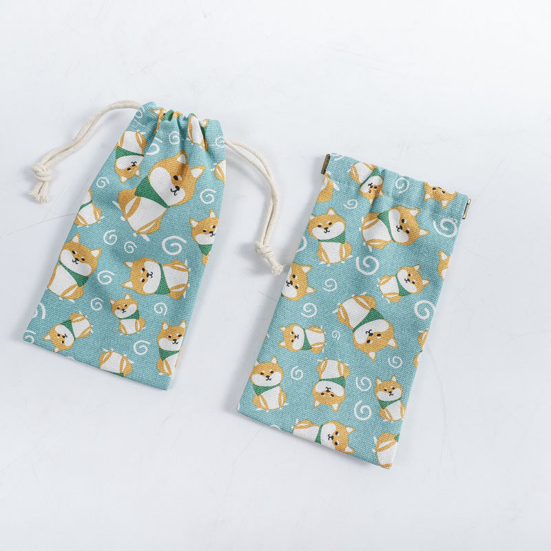 Portable Printing Canvas Jewelry Drawstring Pocket Coin Purses