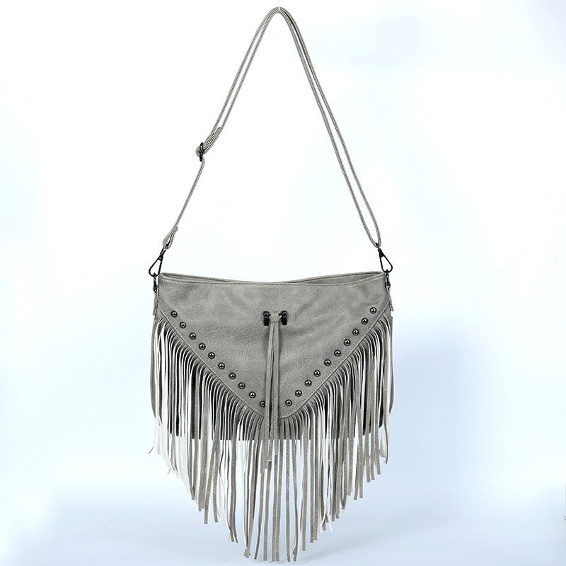 Women's Rivet Soft Leather Fashionable Tassel Big Crossbody Bags