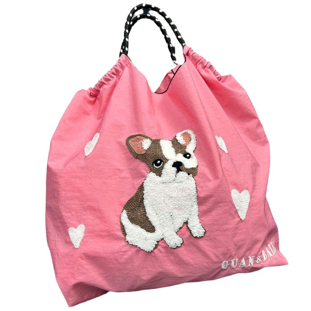 Style Cute Dog Towel Embroidery Embroidered Large Women's Shoulder Bag