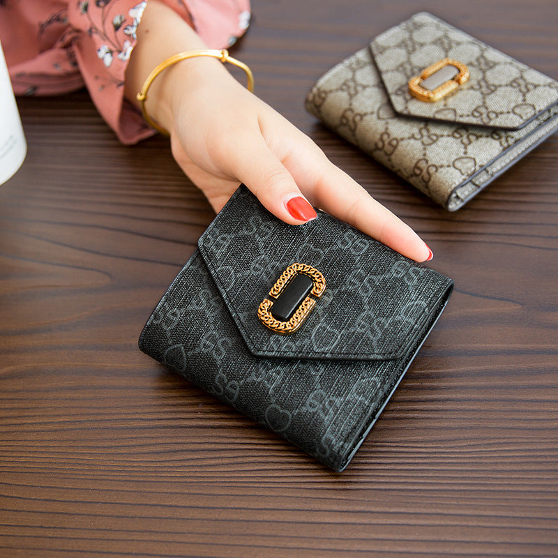 Women's Short Genuine Leather Mini Printed Folded Card Holder