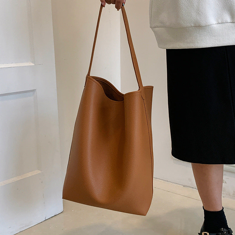 Women's Litchi Pattern Texture Soft Leather Commuter Shoulder Bags