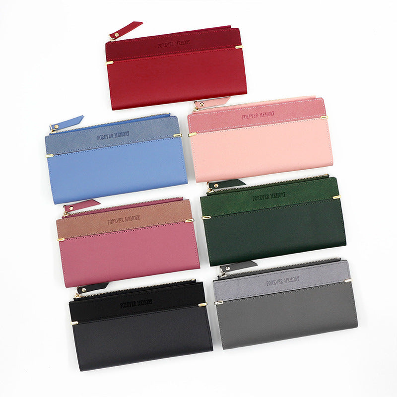 Women's Frosted Leather Patchwork Long Large Capacity Clutch Zipper Ladies Wallet