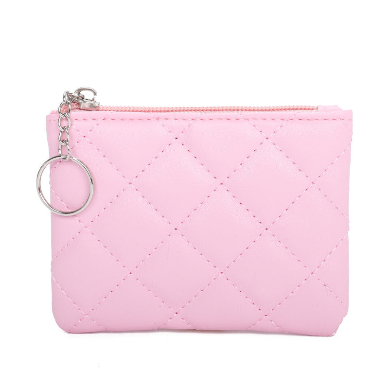 Women's Rhombus Embroidery Short Mini Zip Solid Purses