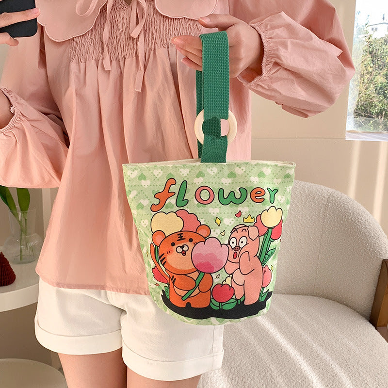 Cartoon Canvas Female Lunch Box Ethnic Handbags