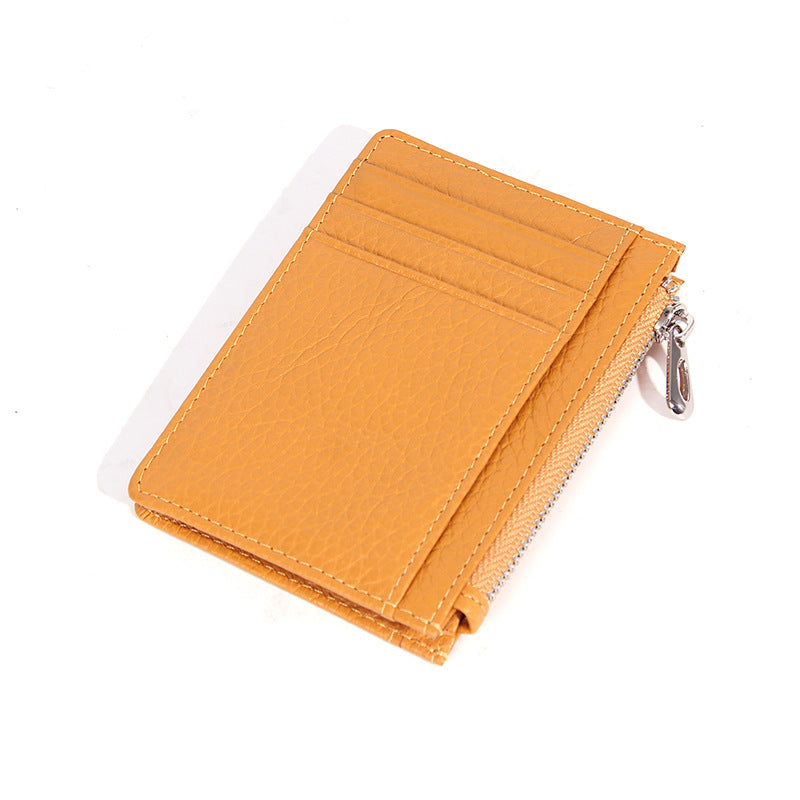 Women's & Men's & Leather Cowhide Solid-color Thin Section Card Holder