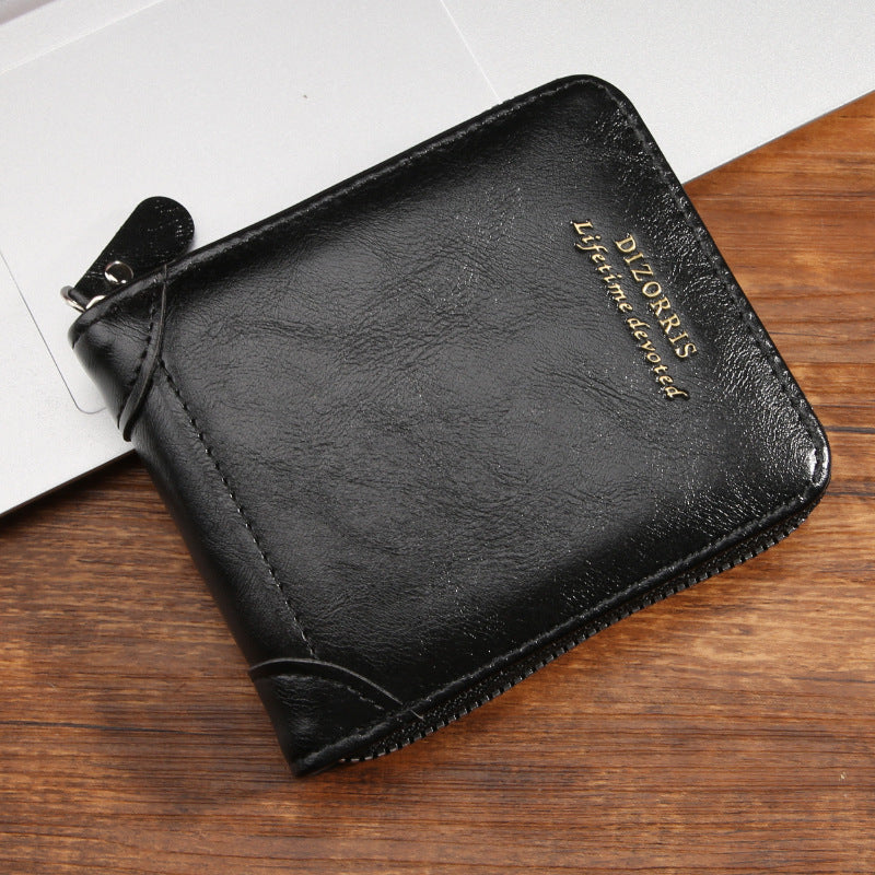 Men's Short Horizontal Zipper Vintage Cubic Men's Wallet