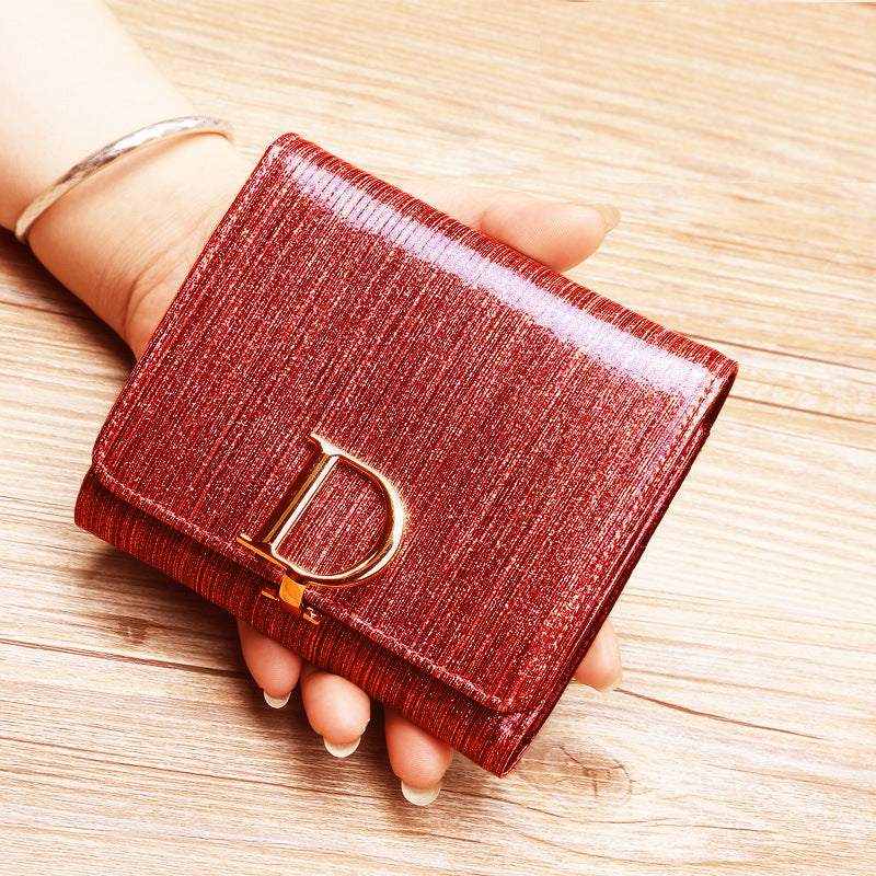 Women's Short Genuine Leather Design Folding Simple Ladies Wallet