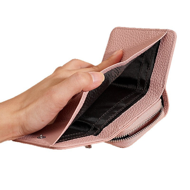 Women's Style Genuine Leather Swiping Multiple Slots Zipper Ladies Wallet