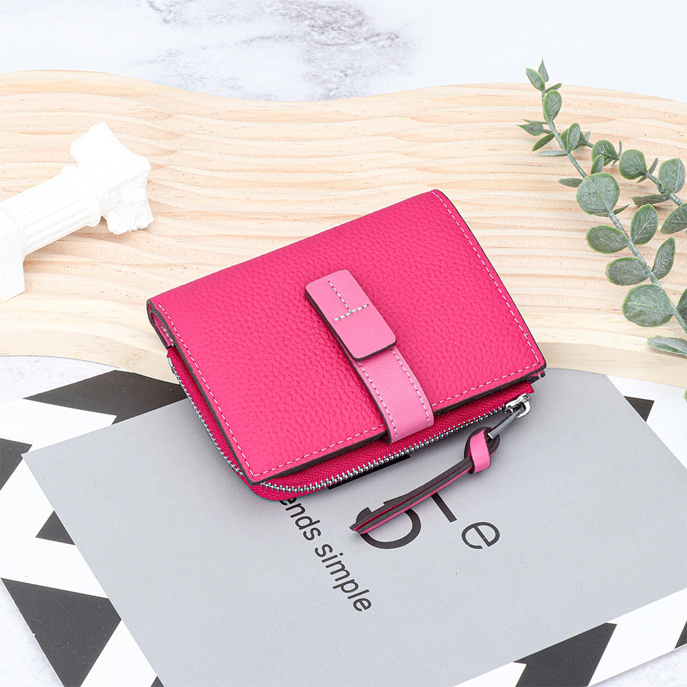 Women's Leather Short Fashion Color Contrast Thin Ladies Wallet