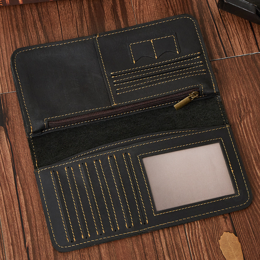 Men's Leather For Man Retro Crazy Horse Long Card Holder