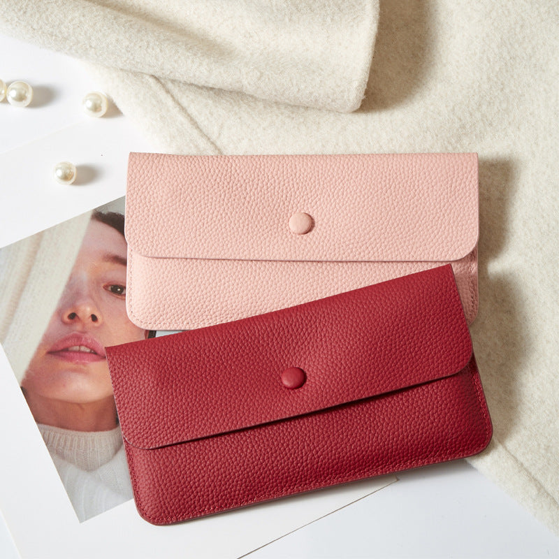 Women's Envelope Yellow Long Cowhide Clutch Leather Bags