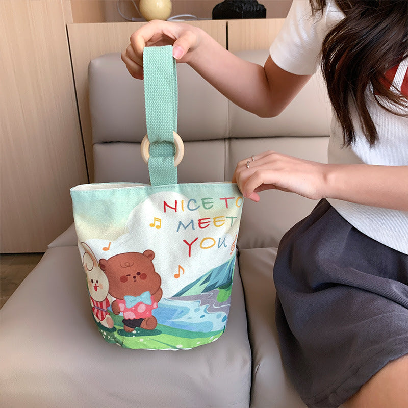 Cartoon Canvas Female Lunch Box Ethnic Handbags