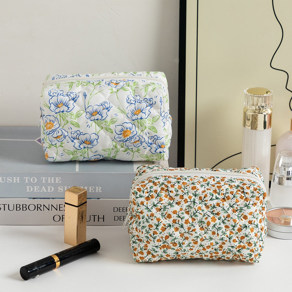 Floral Quilted Toiletries Portable Cosmetics Storage Makeup Bag