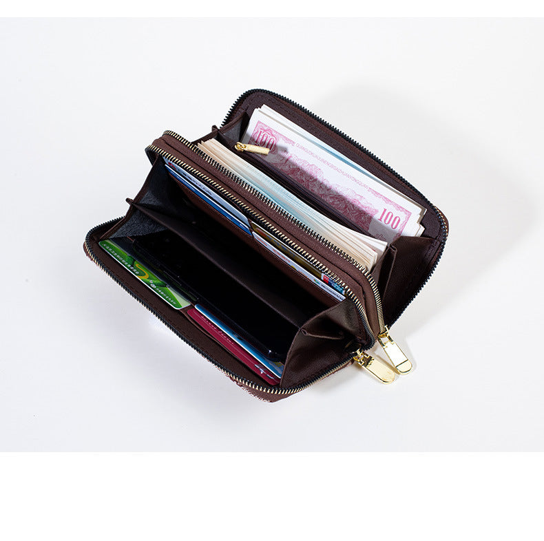 Women's Four-leaf Clover Printed Popular Double Zipper Ladies Wallets