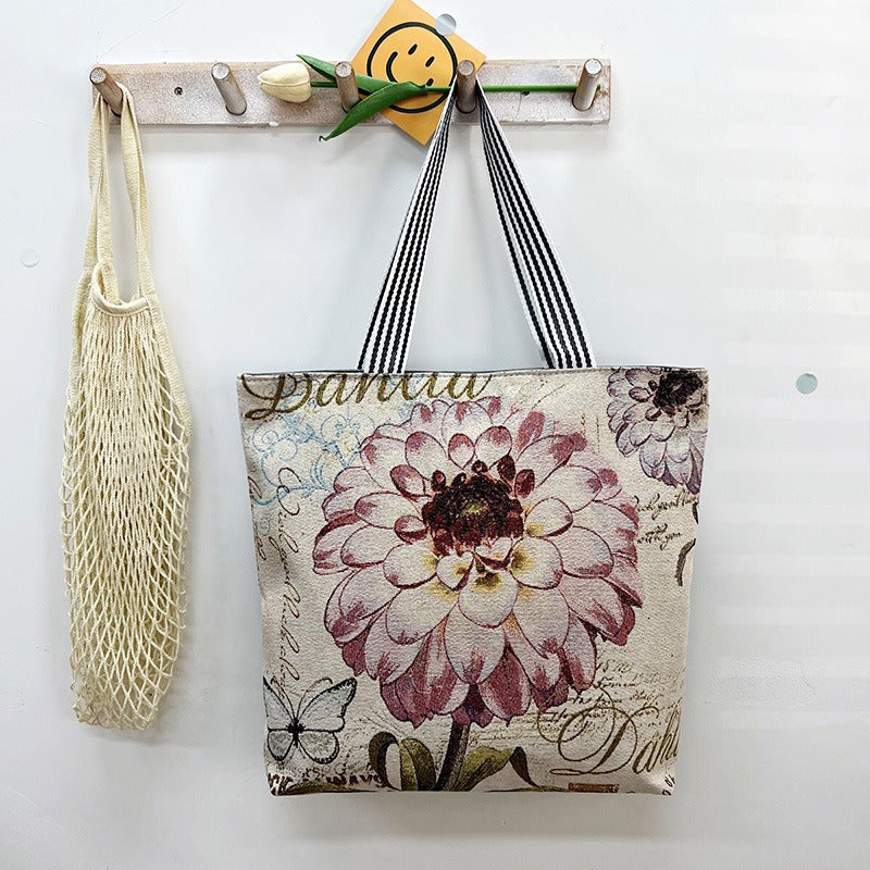 Women's Large Capacity Totes Gold Silk Embroidered Canvas Creative Women's Shoulder Bag
