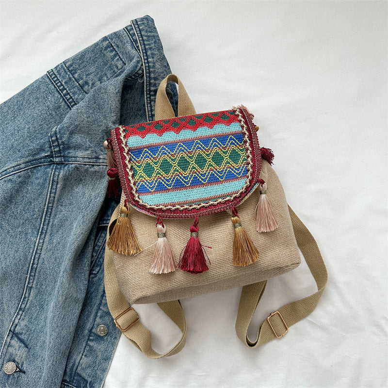 Women's Ethnic Style Large Capacity Tassel Female Backpacks