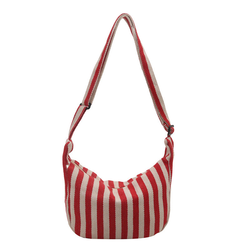 Women's Retro Literary Simplicity Fresh Striped Canvas Personal Leisure Fashion Handbags
