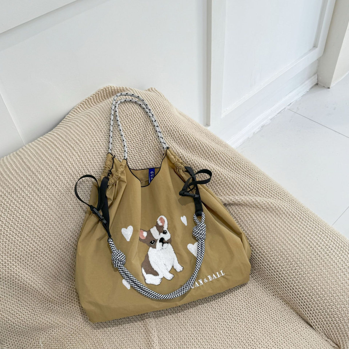 Style Cute Dog Towel Embroidery Embroidered Large Women's Shoulder Bag