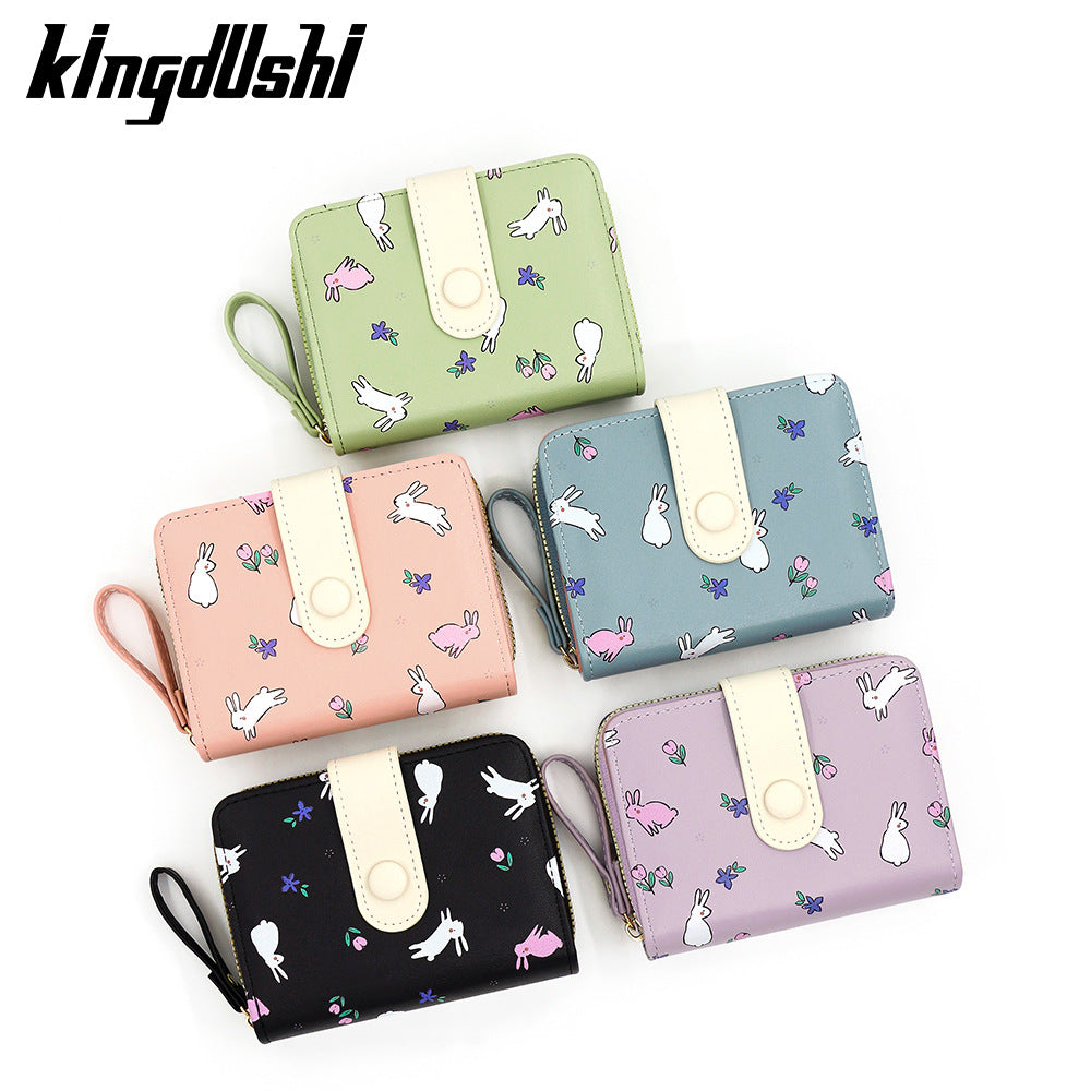 Women's Cute Rabbit Print Short Organ Hasp Document Ladies Wallet
