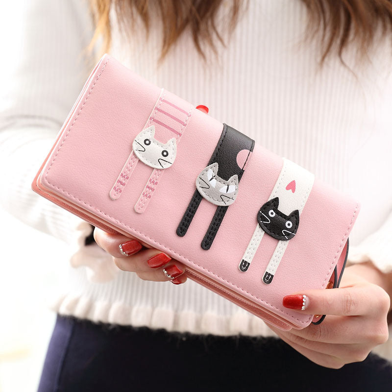 Women's Fashion Cartoon Cat Large Capacity Zipper Phone Bags