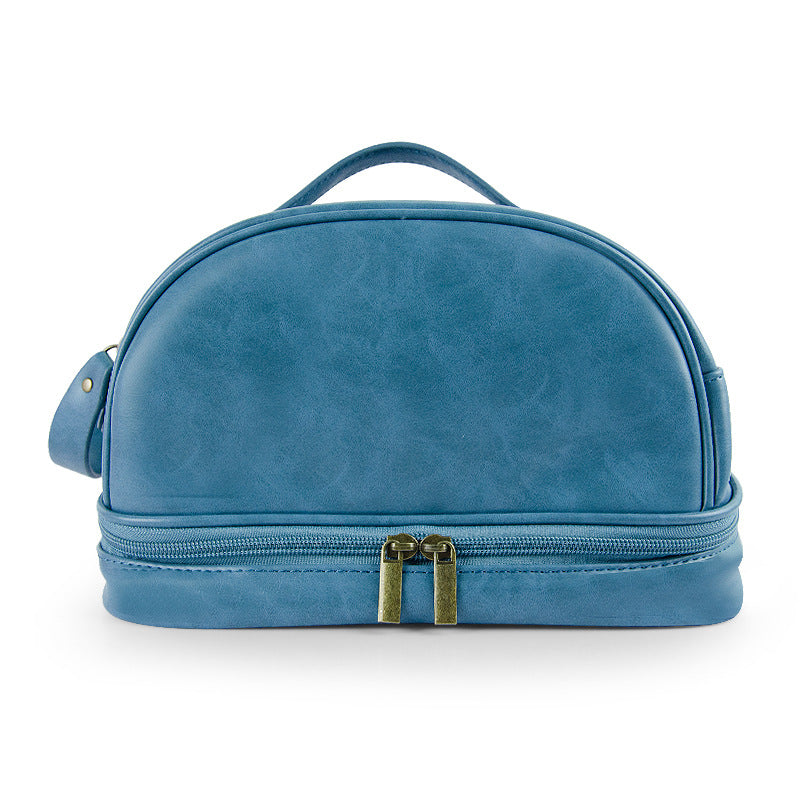 Crazy Horse Leather Large Capacity Portable Wash Makeup Bag