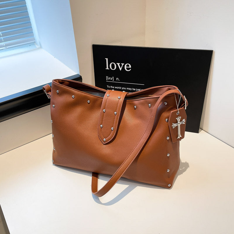 Women's Textured Rivet Solid Color Retro Large Bags