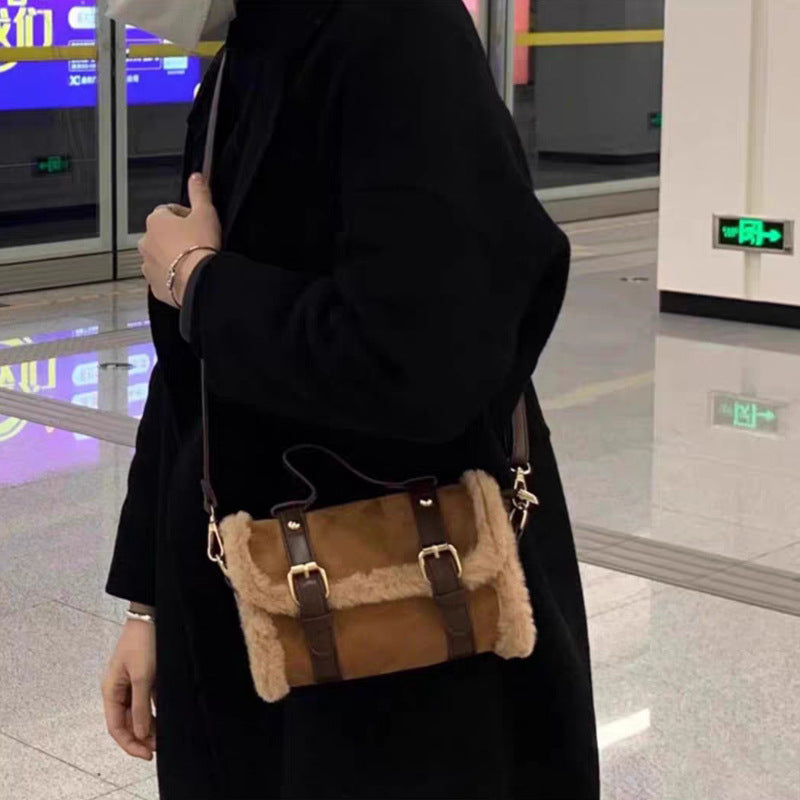 Lamb Wool Plush Large Capacity Portable Women's Messenger Bag