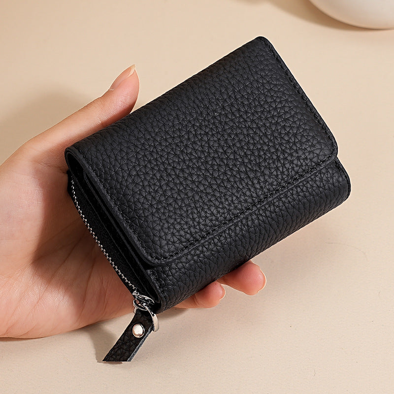 Women's Style Genuine Leather Swiping Multiple Slots Zipper Ladies Wallet
