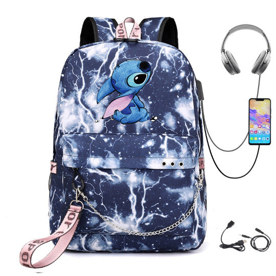 Star Stitch Pattern Iron Chain Ribbon Backpacks