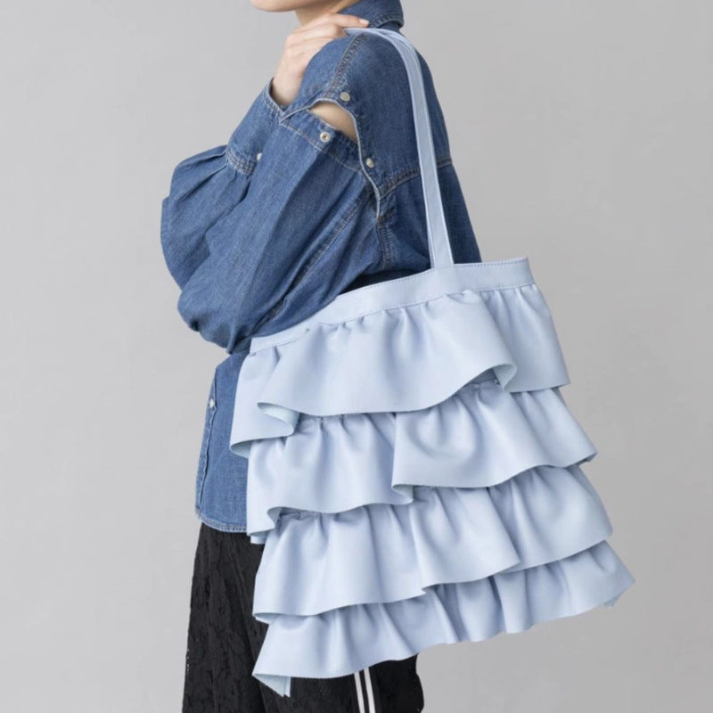 Pleated Ruffled High-grade Niche Lace Fashion Large Capacity Women's Shoulder Bag