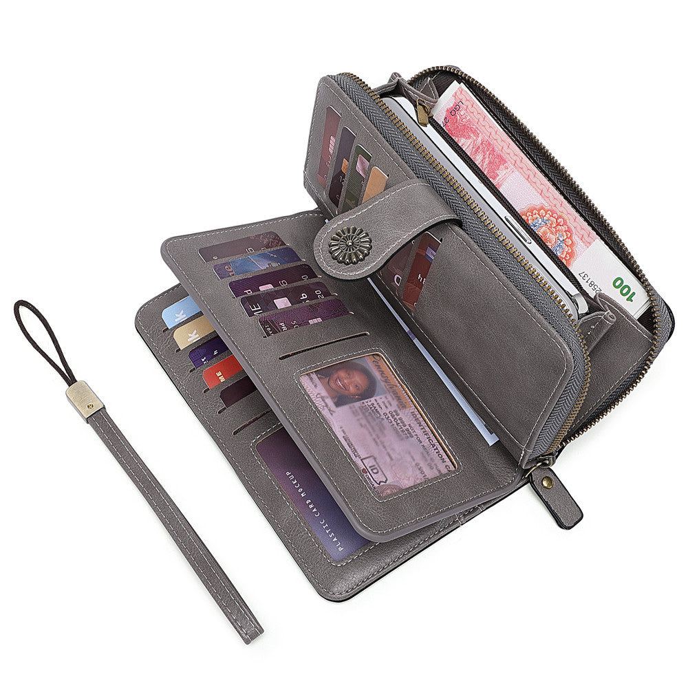 Women's Mobile Oil Leather Hand Long Zipper Coin Purses