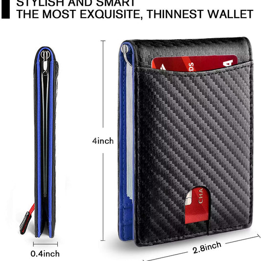 Men's Carbon Fiber Leather Multiple Slots Gold Card Holder