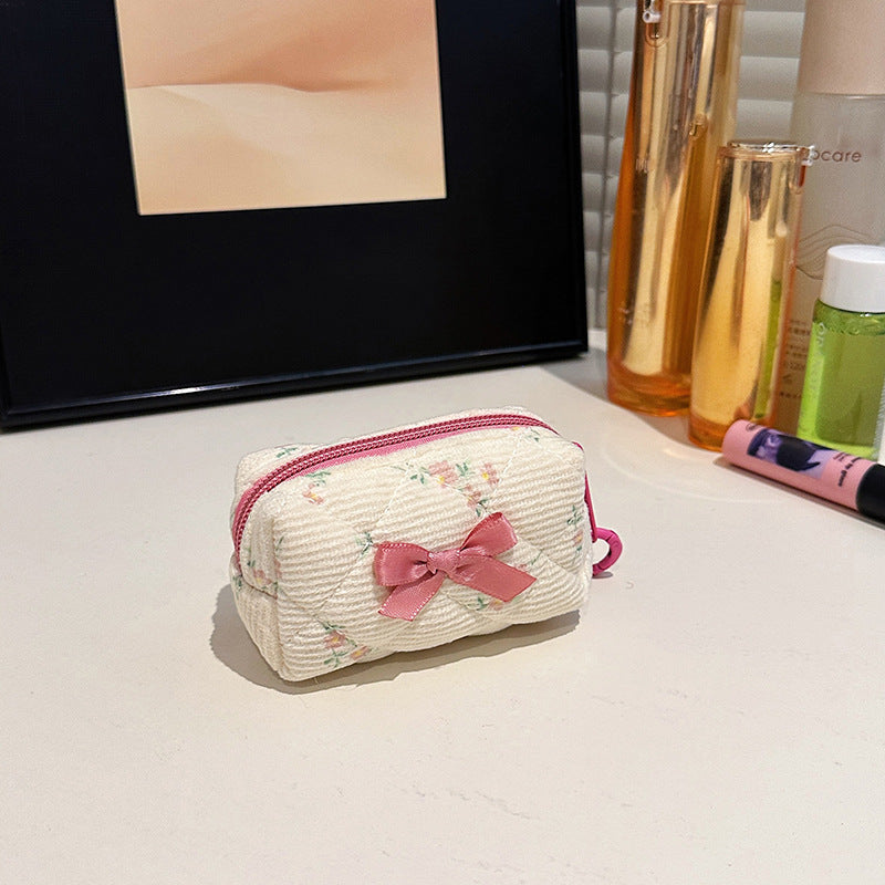 Bow Embroidery Diamond Plaid Floral Cotton Portable Hand Bags