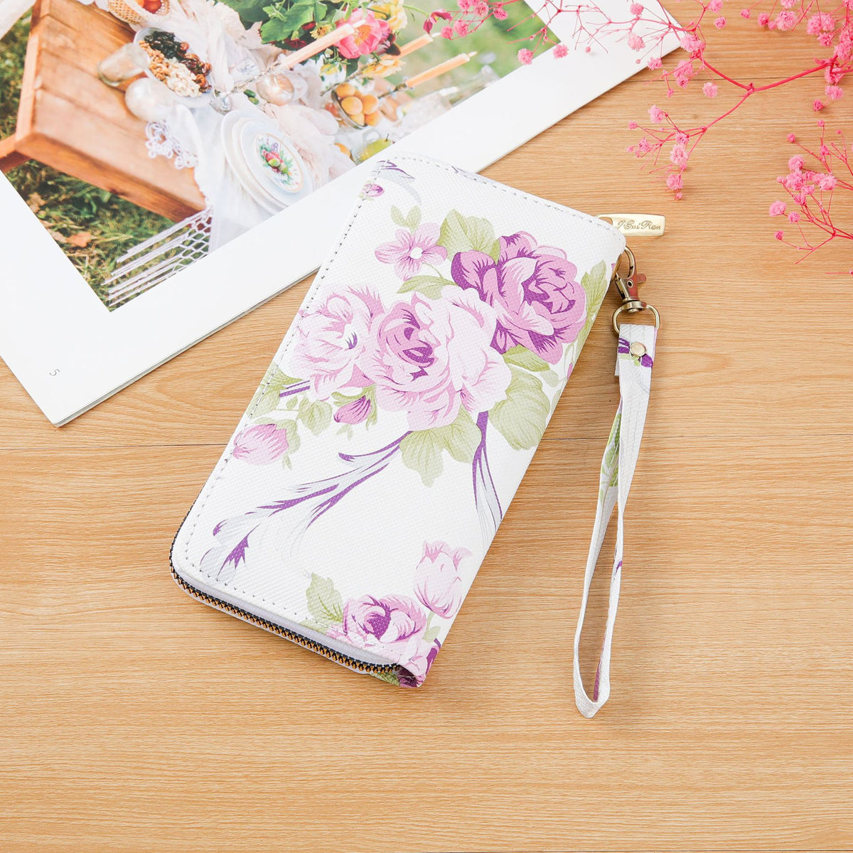 Women's Long Single-layer Printed Rose Mobile Clutch Ladies Wallet