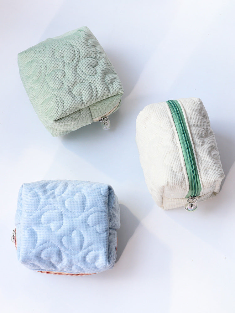 Female Korean Style Portable Heart Solid Cosmetic Bags