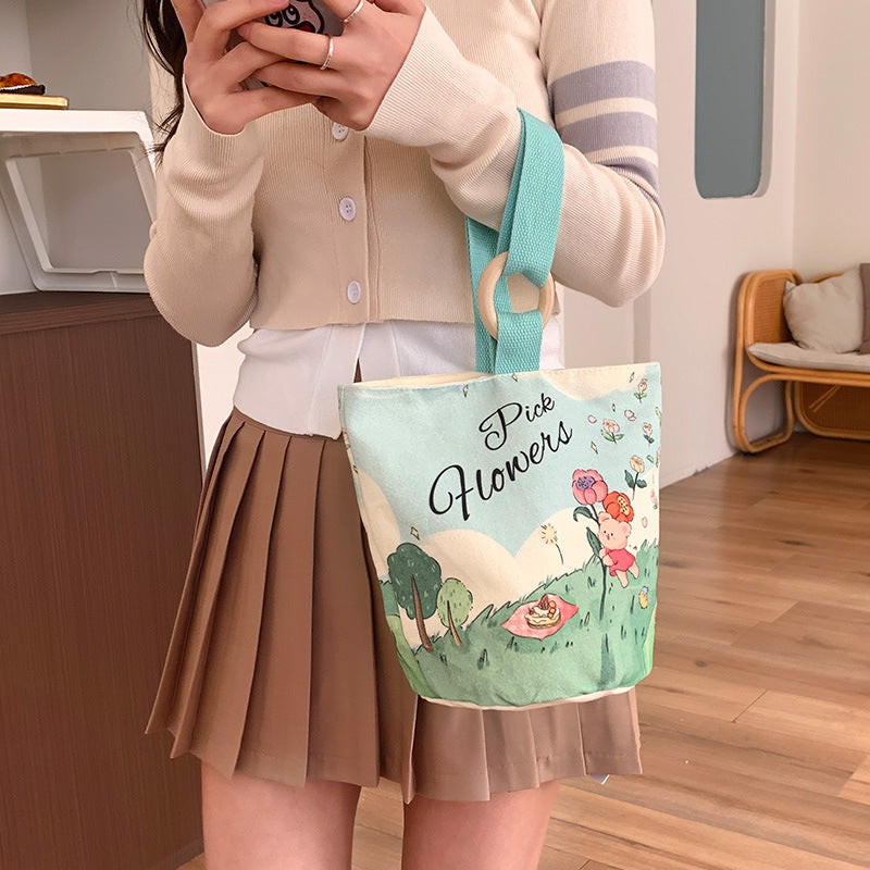 Cartoon Canvas Female Lunch Box Ethnic Handbags