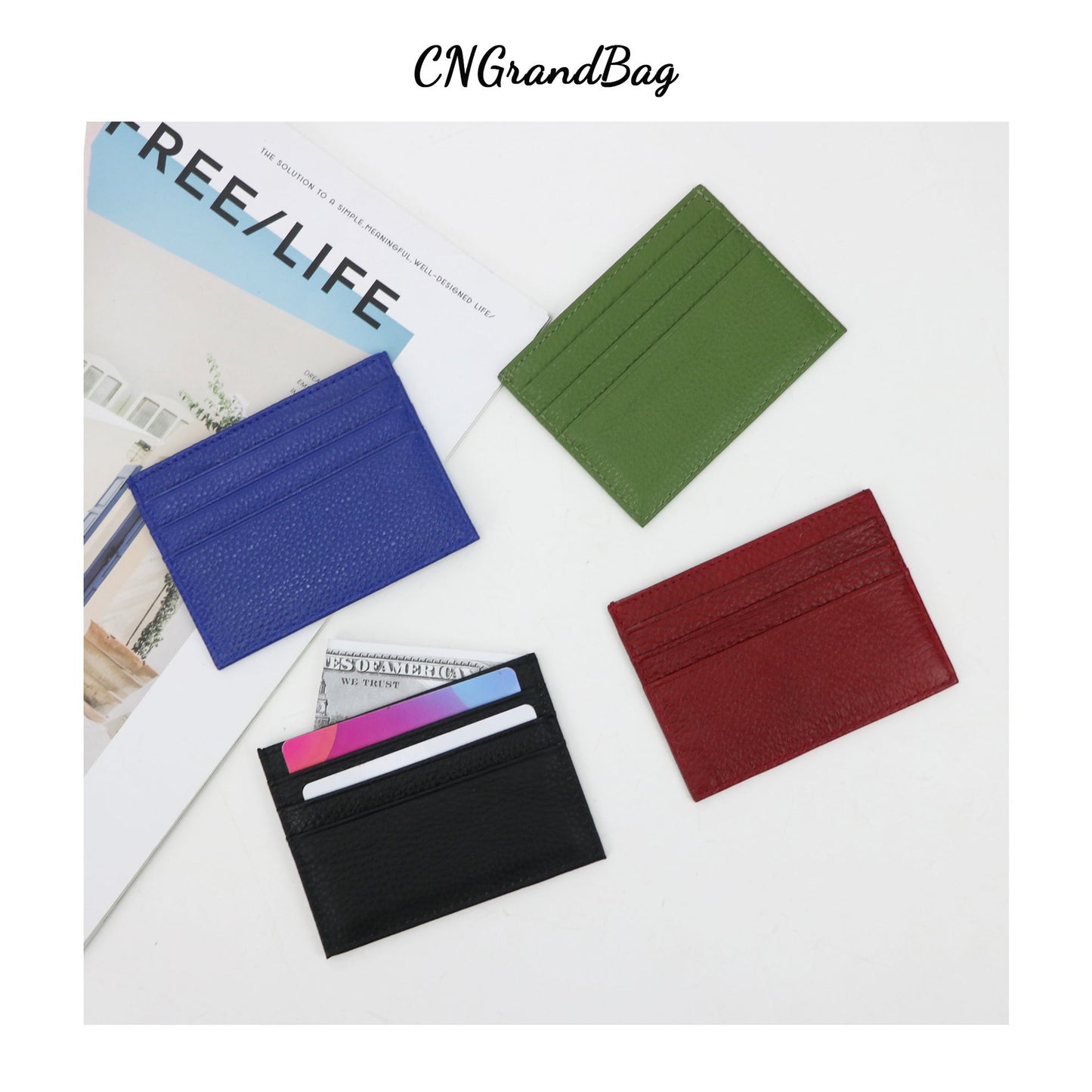 Genuine Leather Lychee Pattern Top Layer Cowhide Card Holder