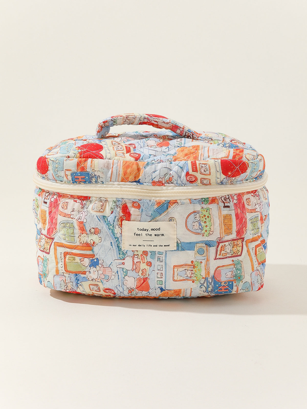 Cotton Portable Large Striped Polka Dot Storage Carrying Quilted Makeup Bag