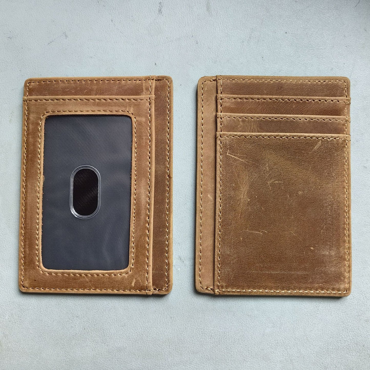 Men's Genuine Leather Crazy Horse Minimalist Cowhide Card Holder