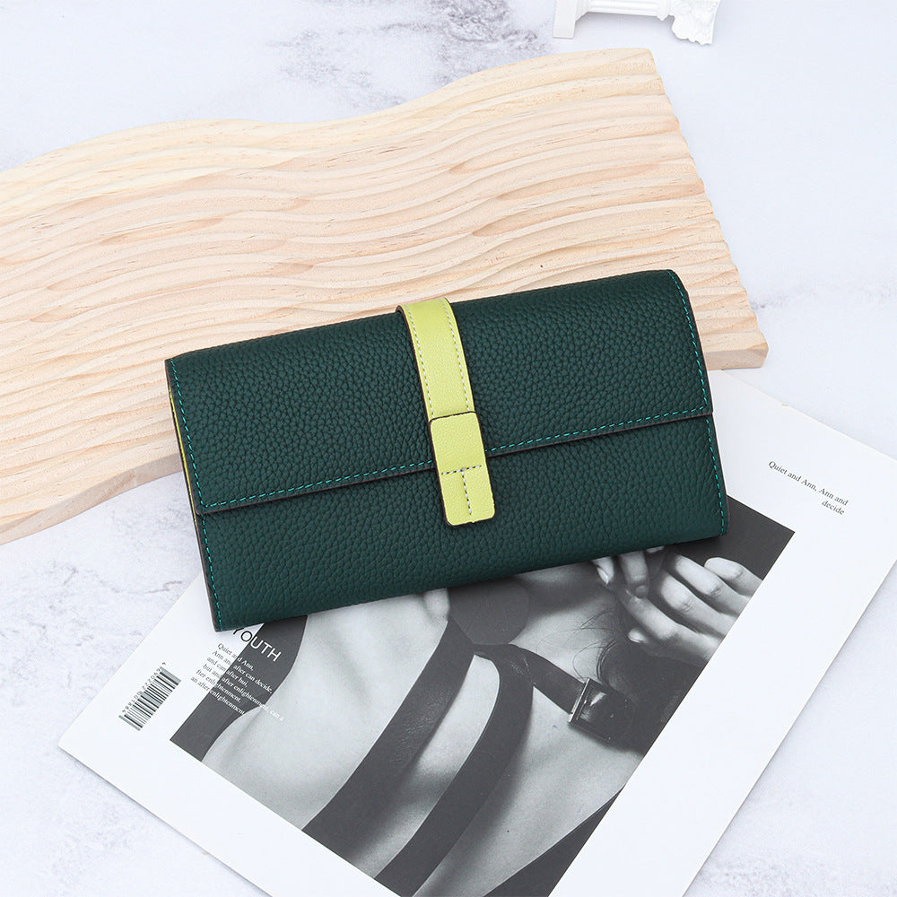 First Layer Cowhide Long Fashion Color Contrast Clutch Large Capacity Phone Bags