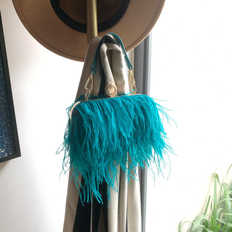 Women's Retro Rose Red Ostrich Feather Box Handbags