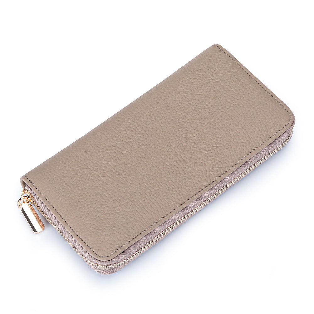 Zipper First Layer Cowhide Large Capacity Ladies Wallet