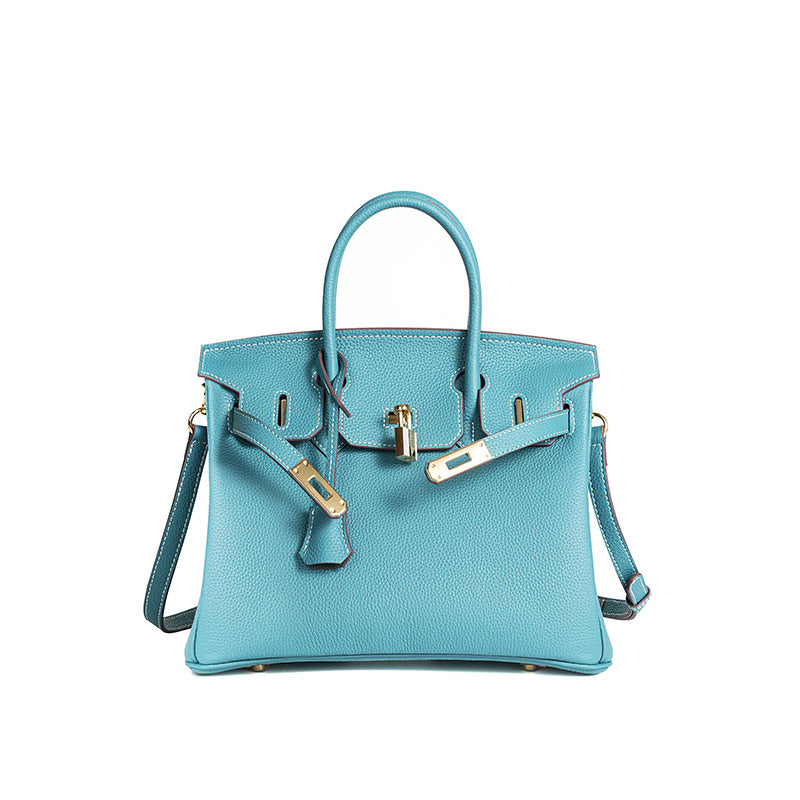 Women's Line First Layer Cowhide Handmade Litchi Grain Handbags