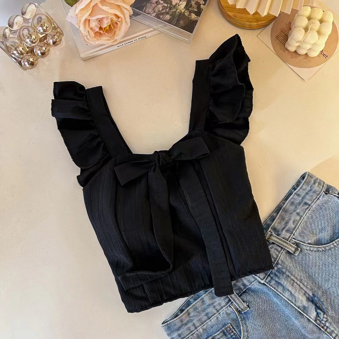 Women's Style Short Padded Strap Bow Flying Tanks Camis