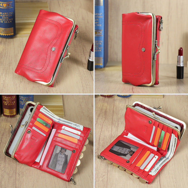 Women's Trend Iron Hinge Swiping Large Capacity Ladies Wallet