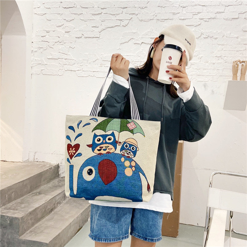 Cartoon Embroidered Leisure Big Owl Embroidery Bags