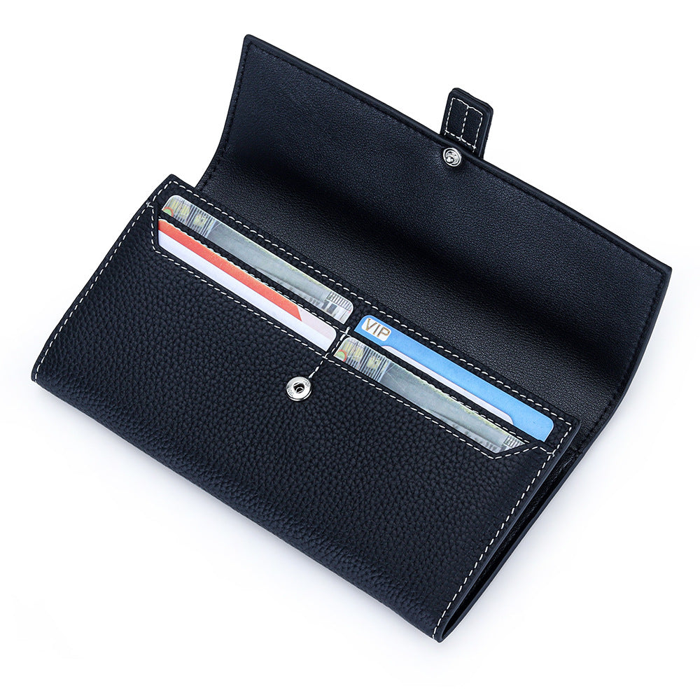 First Layer Cowhide Long Fashion Color Contrast Clutch Large Capacity Phone Bags