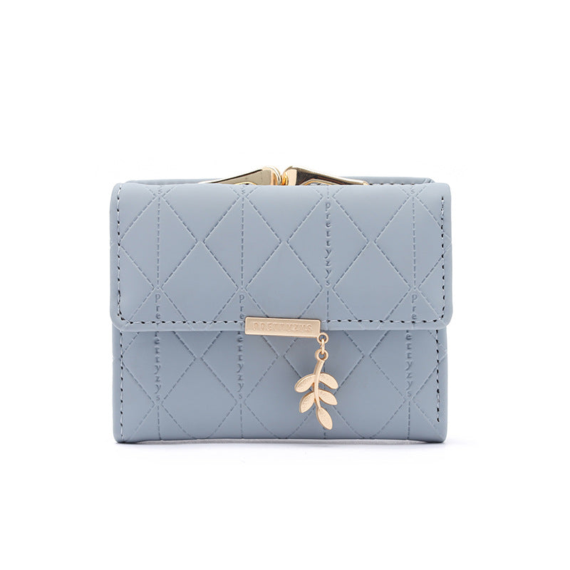 Women's Lady Simple Folding Rhombus Plaid High Texture Ladies Wallet